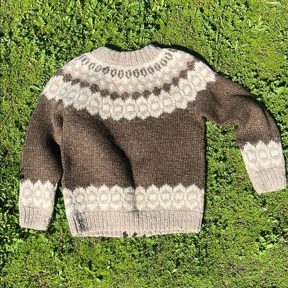 Incredible Vintage Fair Isle Brown and Cream Knit Wool Sweater